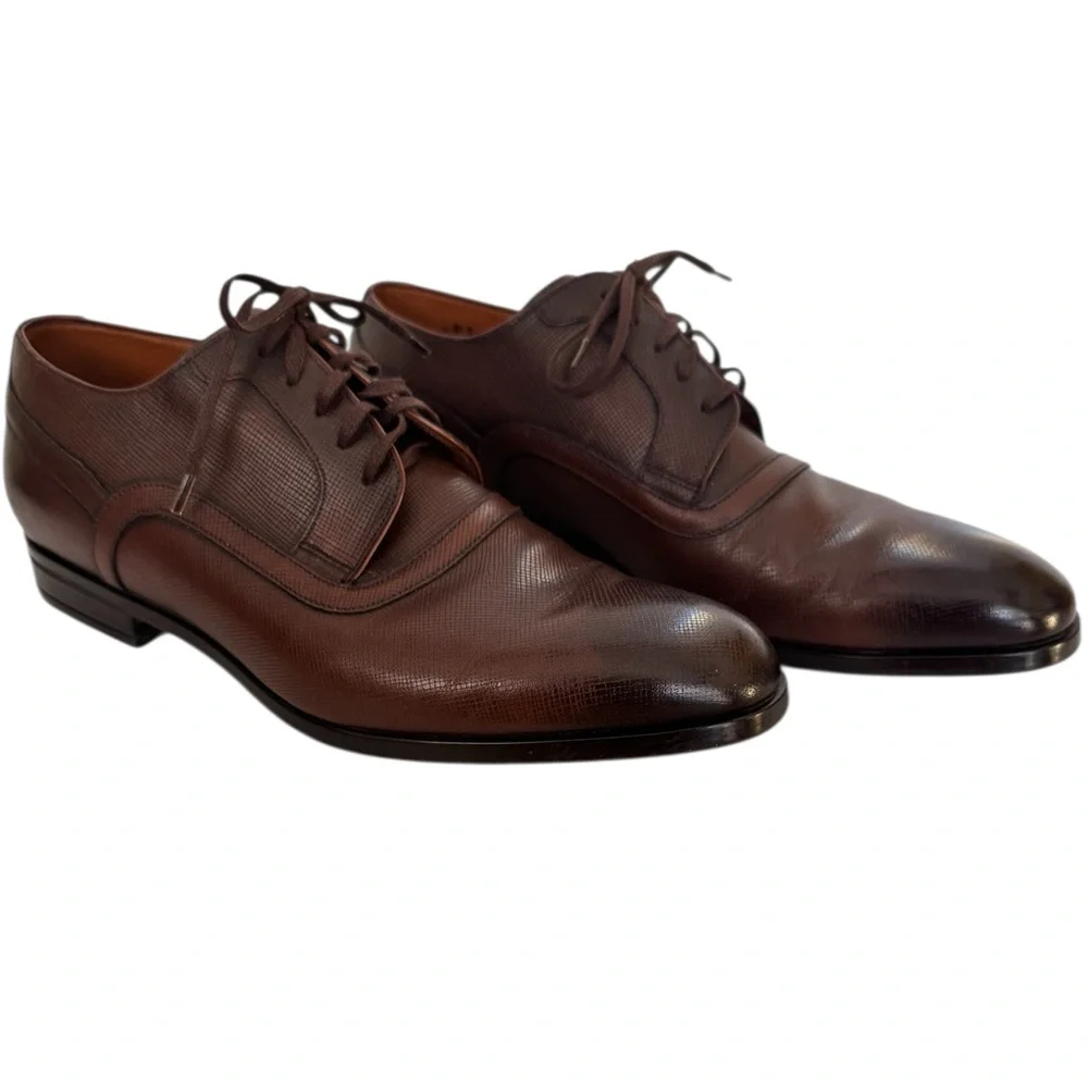 Bally Men's Lauron Oxford Brown Ombré Leather Derby Shoes Size 9.5 D US / 8.5 EU